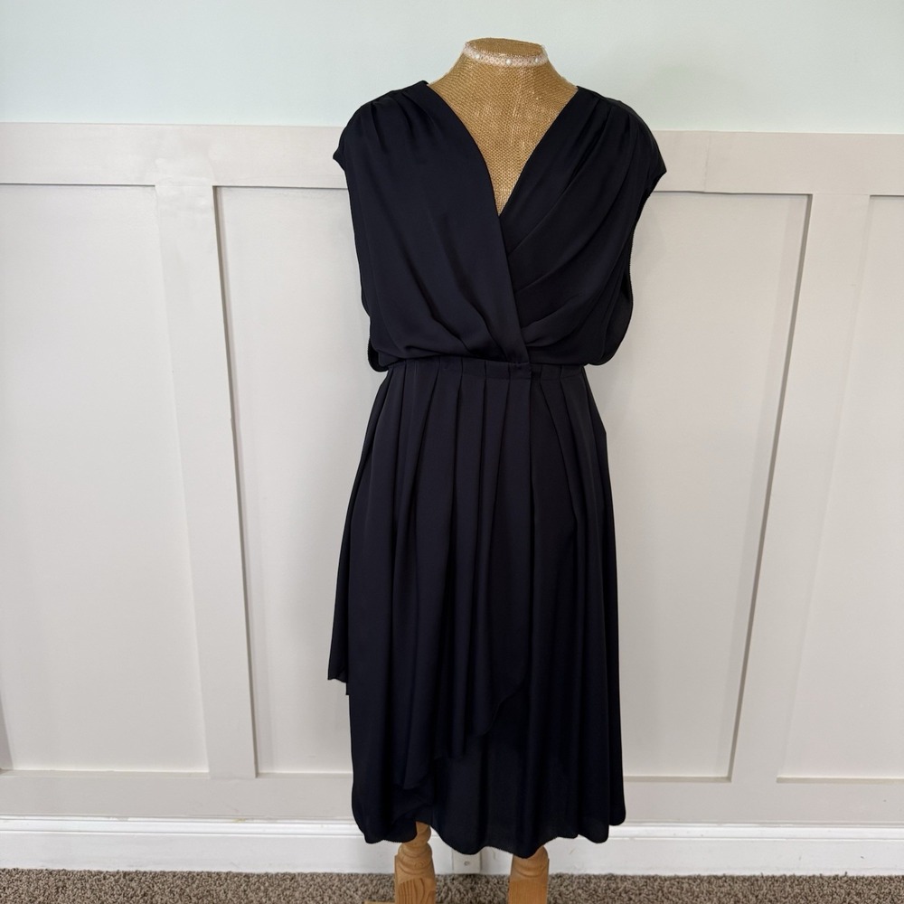 Tory Burch Deep V Neck Asymmetric Midi Wrap Dress 4 Navy Wedding Cocktail Career